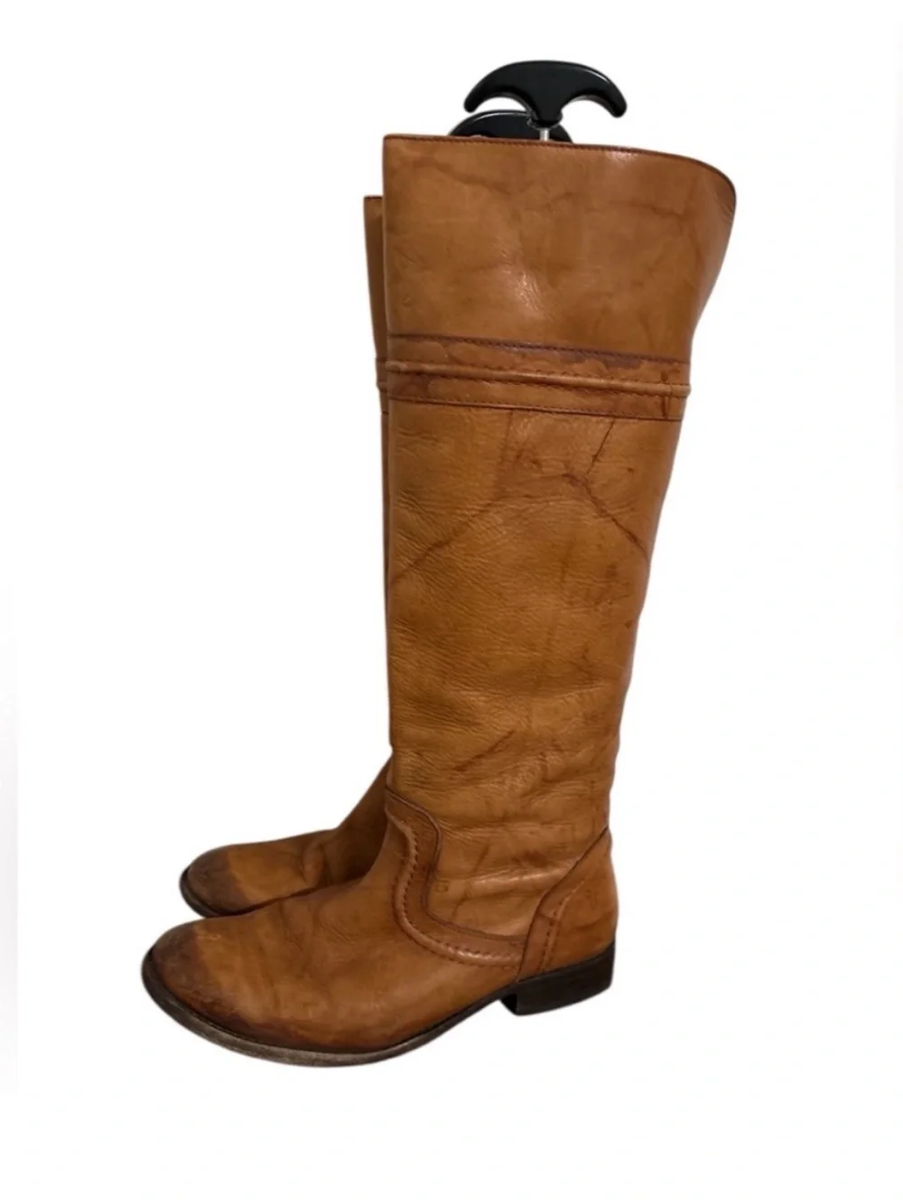 Frye Melissa Classic Tall Leather Riding Boots - Tan Marbled Leather Oiled toe